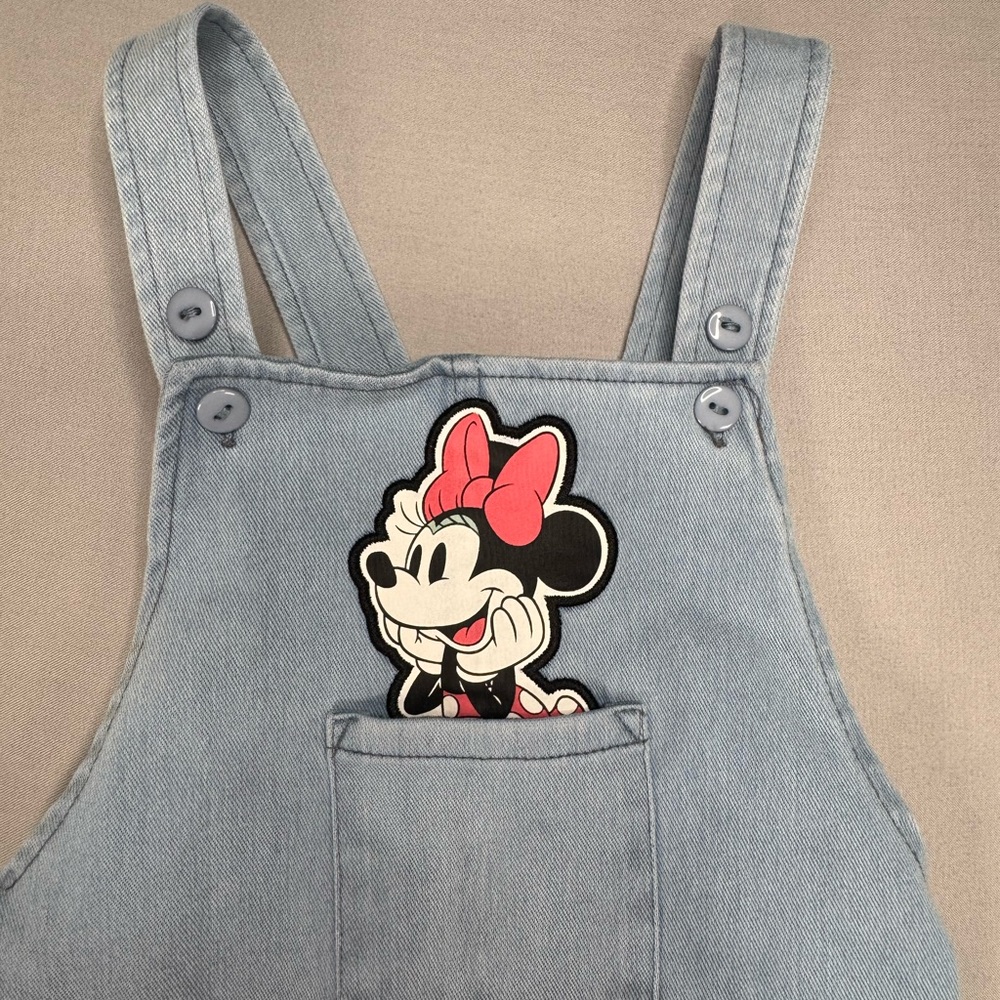 Disney Baby Minnie Mouse Denim Overalls Romper 24M Toddler Girl